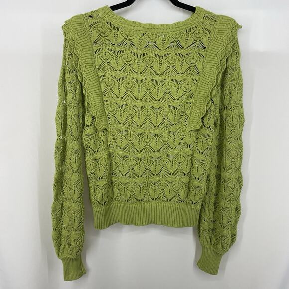 Single Thread Size S Pullover Crewneck Sweater Peasant Ruffle Coquette Green - Picture 4 of 7